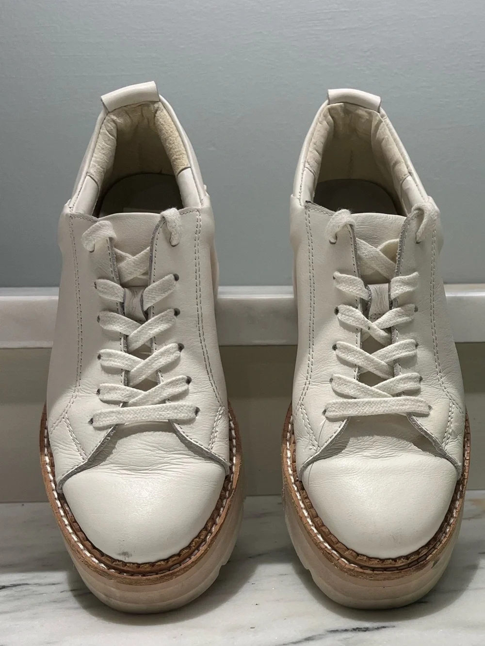 Dolce Vita Women's White Leather Platform Sneaker with Chunky Tan Sole